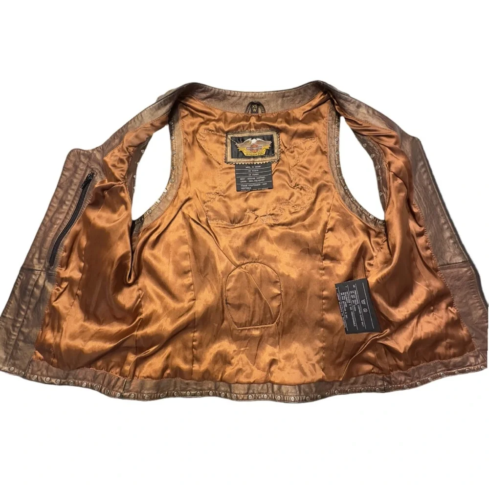 Vintage 2002 HARLEY DAVIDSON Women’s Metallic Leather Sleeveless Zip Front Vest - Picture 5 of 16